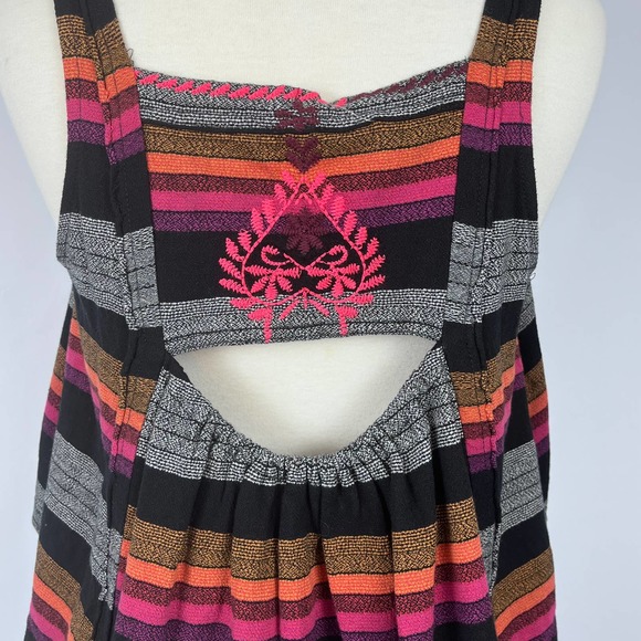 Free People Black Combo Stripe Embroidered Tank Shirt Size XS - Picture 7 of 14